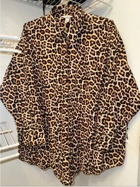 H&M Leopard Print Button Down Blouse Brown, Black & Cream - Extra Buttons